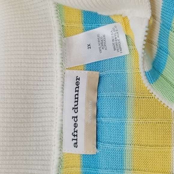 Alfred Dunner SZ 2X Sweater VTG Pastel Yellow Blue Green Striped Short Sleeve - Picture 7 of 7